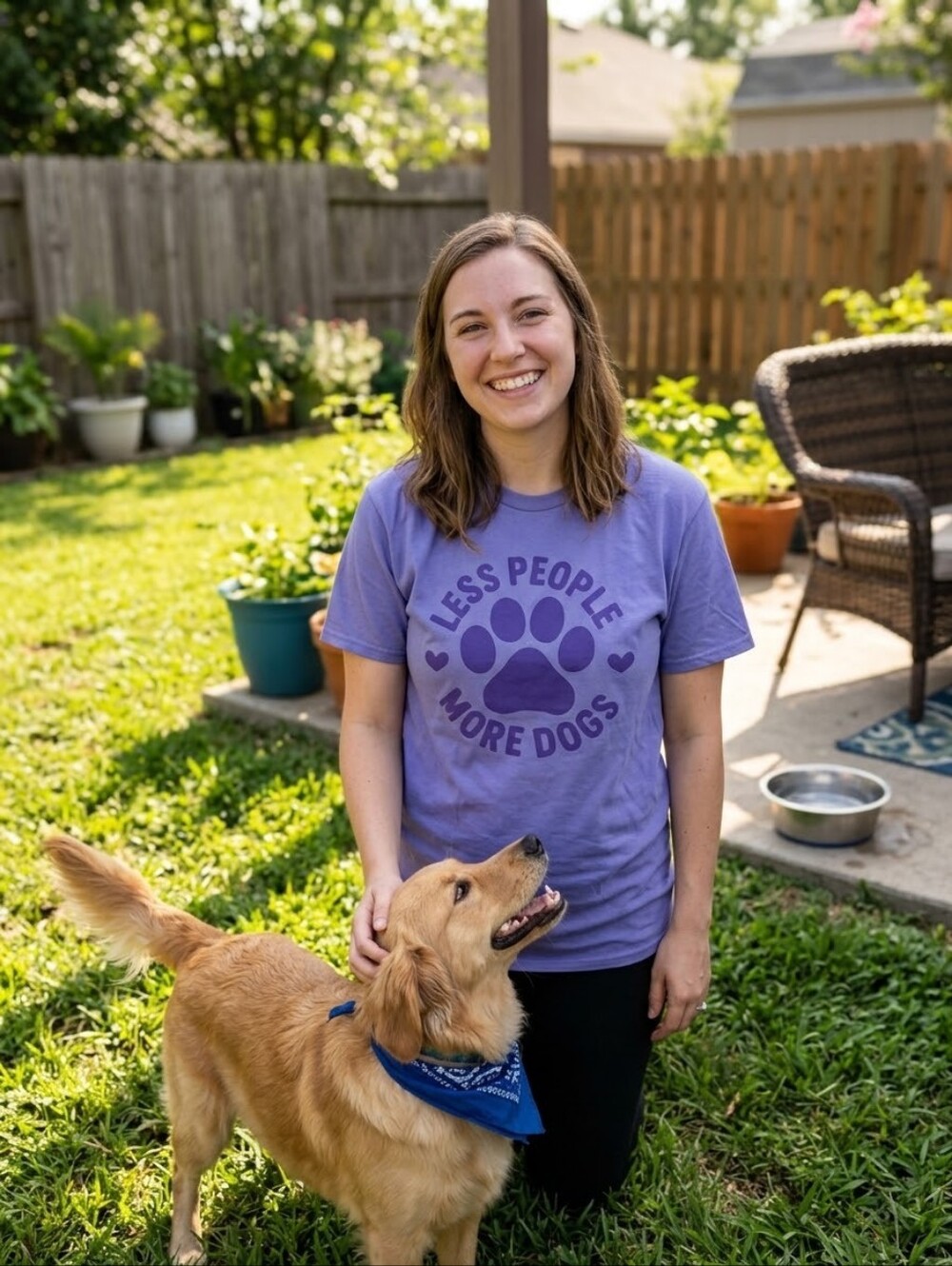 'Less People More Dogs' Purple Paw Print Graphic Tee Short Sleeve Small Pet Love